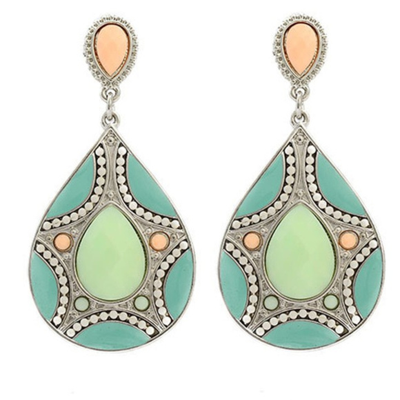 Fashion Jewelry Jewelry - Mint And peach silver tone drop earring